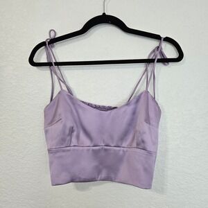 RESA Lavender Smocked Crop Top Spaghetti Strap Tie Shoulder Size M Babydoll